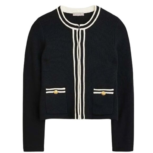 J Crew L Emilie Sweater Lady Jacket with Contrast Trim in Black - Picture 10 of 10